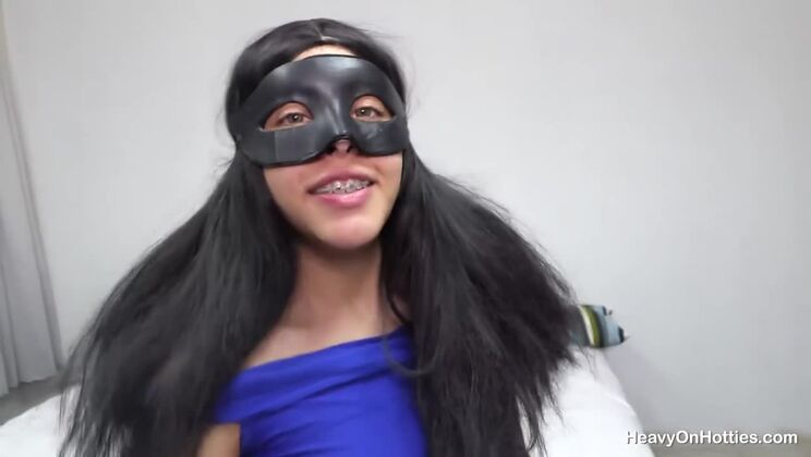 Brunette Beauty Wears Canela Mask for POV Fun