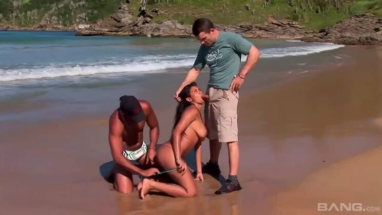 Beachside Brunette's Anal Threesome Adventure