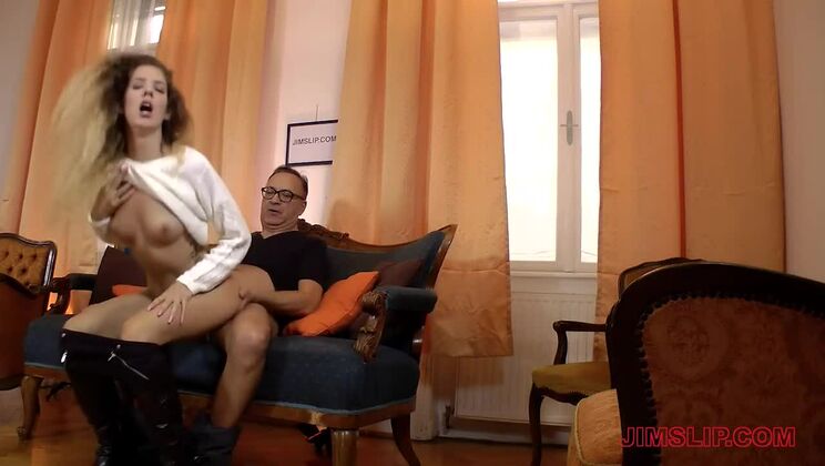 Young Brunette Seduces Old Dad!