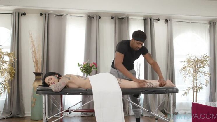 Tattooed Brunette Leigh Raven Fucked by Black Masseur