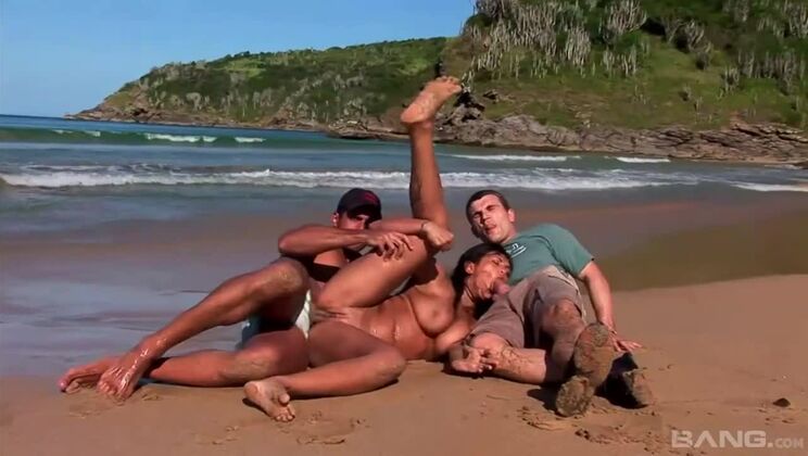 Babalu - Beach Babe Takes on Two Cocks