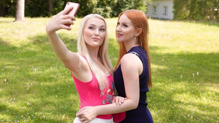 Blonde Bombshell Kiara Lord Fucked by Redhead Lovita Fate Outdoors
