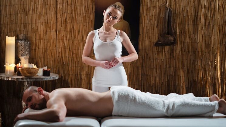 Oil Drenched Busty Blonde Massages It All