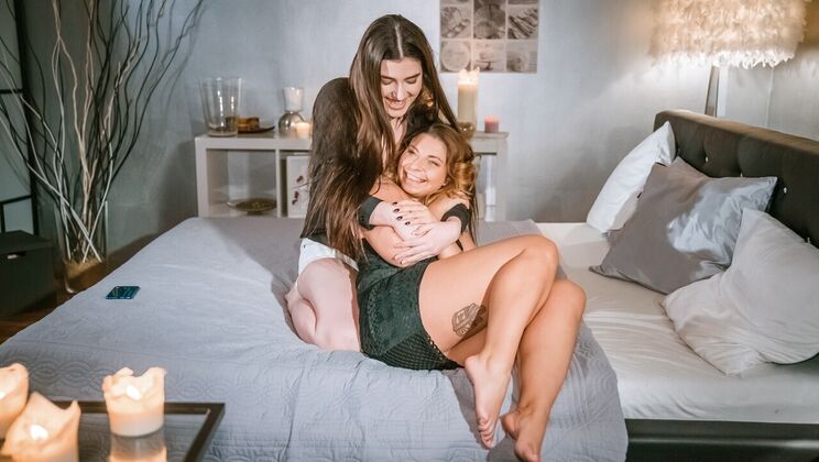 Lesbian Lovers' Shaved Pussy Play
