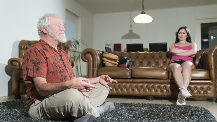 Elderly Yogi Bangs Teen