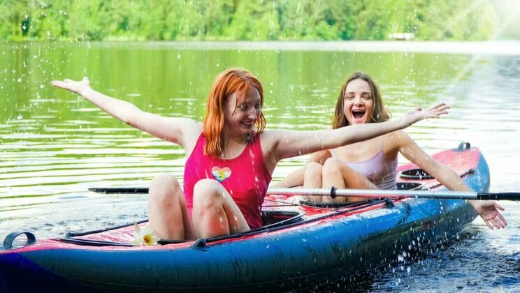 Kayaking Cuties: Olivia and Emma's Wet Ride