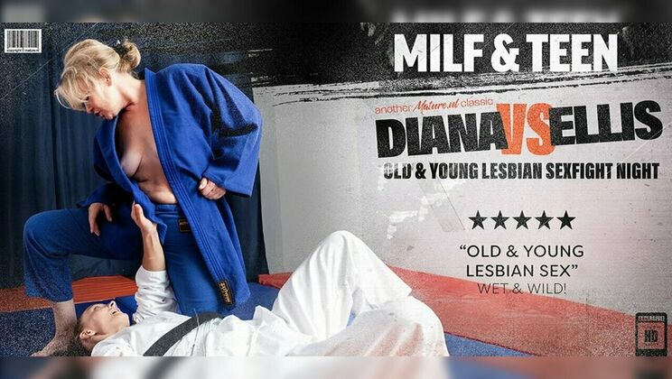 Mature Blonde Diana Takes on 26 Year Old Ellis in this Lesbian Sex Brawl