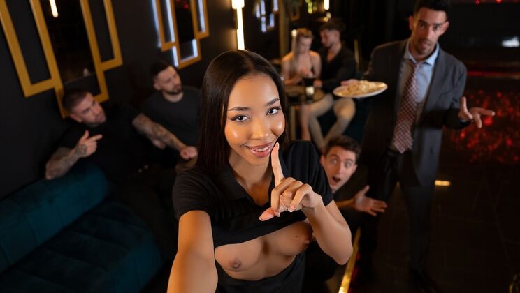 Waitress Lia Lin Takes Big Cock in Reverse Cowgirl