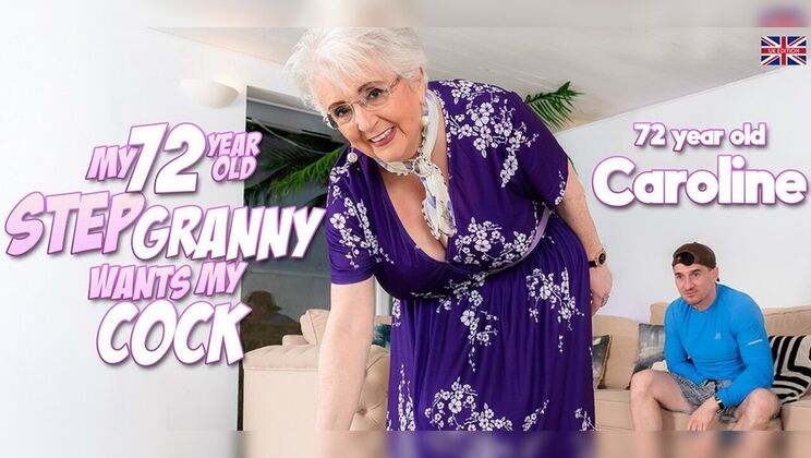 Big Tit Granny Caroline Catches Stepgrandson Jerking Off and Joins In