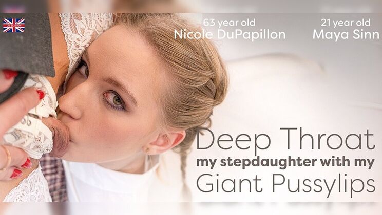 Nicole DuPapillon deepthroats stepdaughter Maya Sinn with huge wet pussy lips